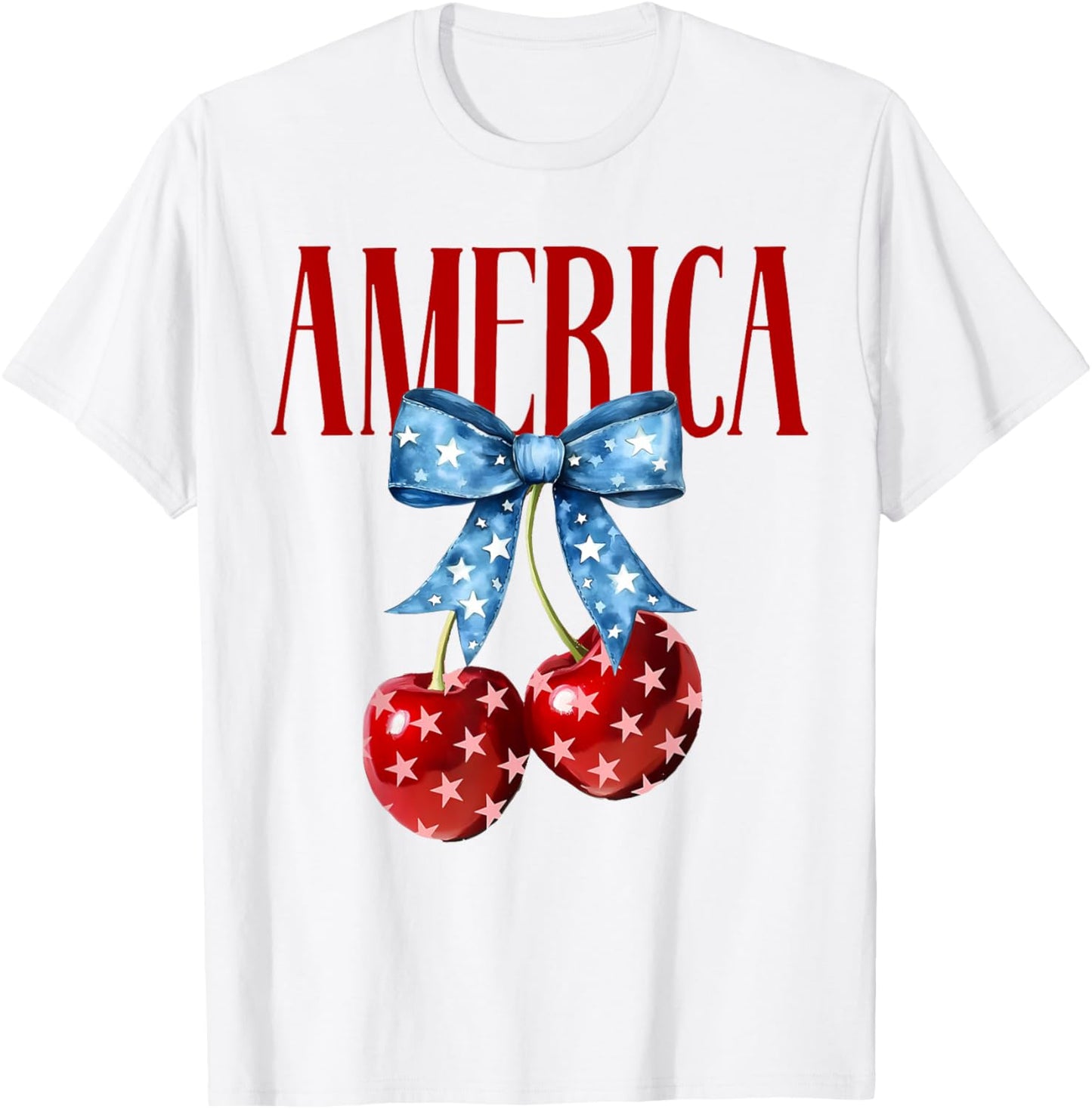 American Coquette Cherry Bow Patriotic USA Flag 4th Of July T-Shirt