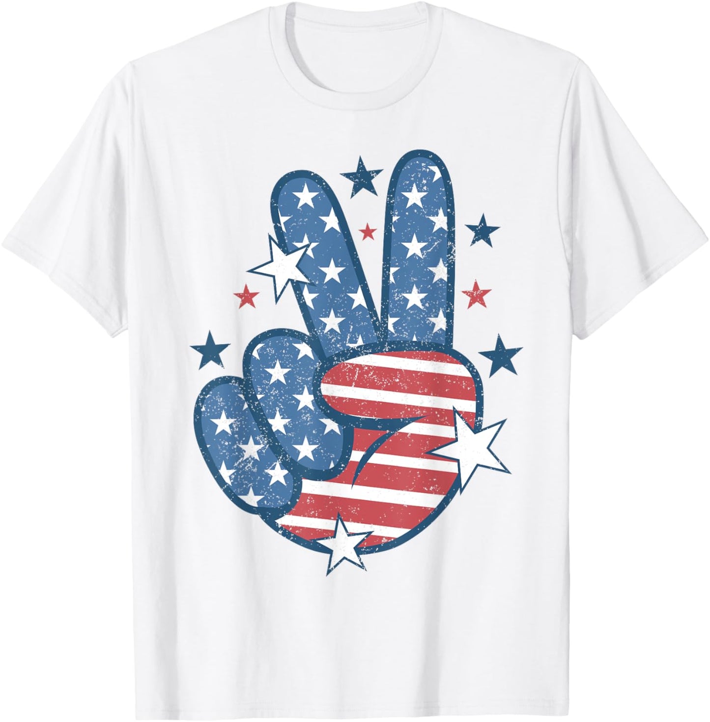 Peace Sign Hand Usa Flag 4th Of July Patriotic Men Women T-shirt