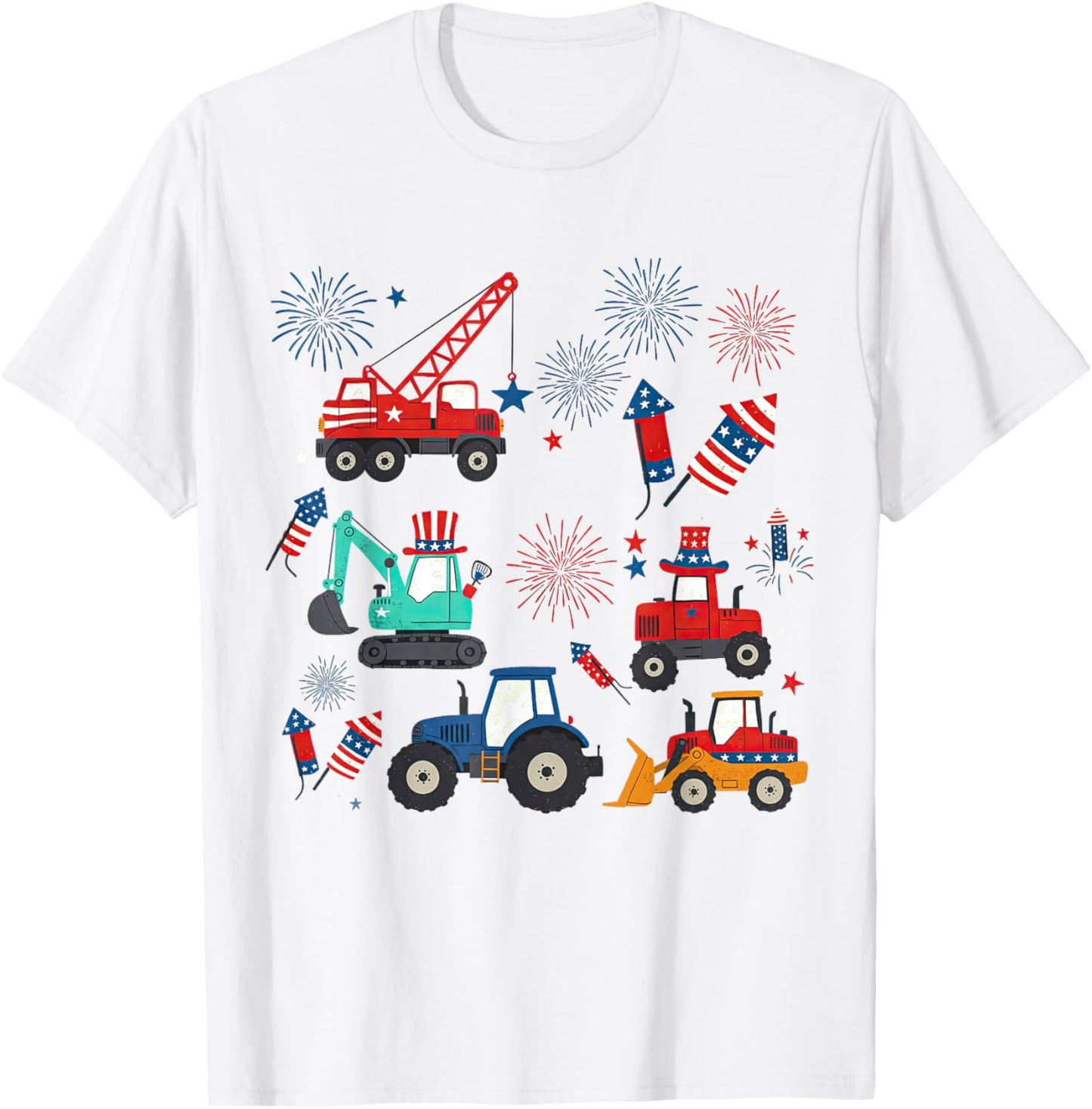 Patriotic Construction Trucks 4th of July American Flag Boys T-Shirt