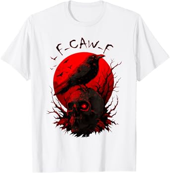 F CAW F Crow Funny Black Bird Red Moon Gothic T-Shirt