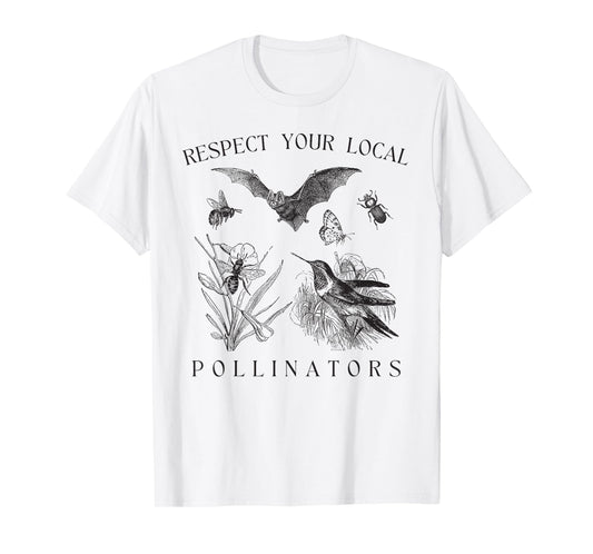 Eco-Friendly Wildlife Conservation Apparel Respect Your Local Pollinators Vintage Bug Protect Nature Unisex-Adults T-Shirt White Small Classic Fit Short Sleeve Spring, Summer