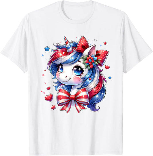 Cute Unicorn 4th Of July Girls Kids American Flag USA Girls T-Shirt