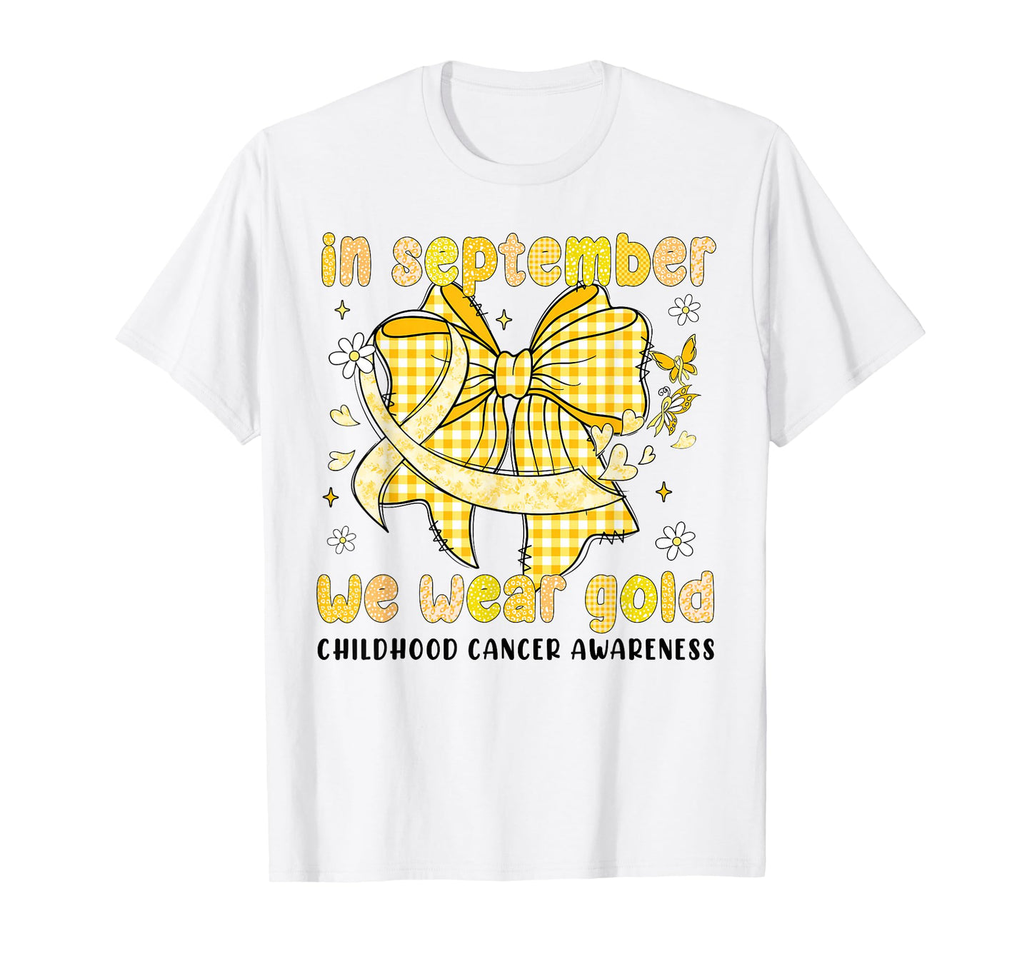in September We Wear Gold Bow Childhood Cancer Awareness T-Shirt