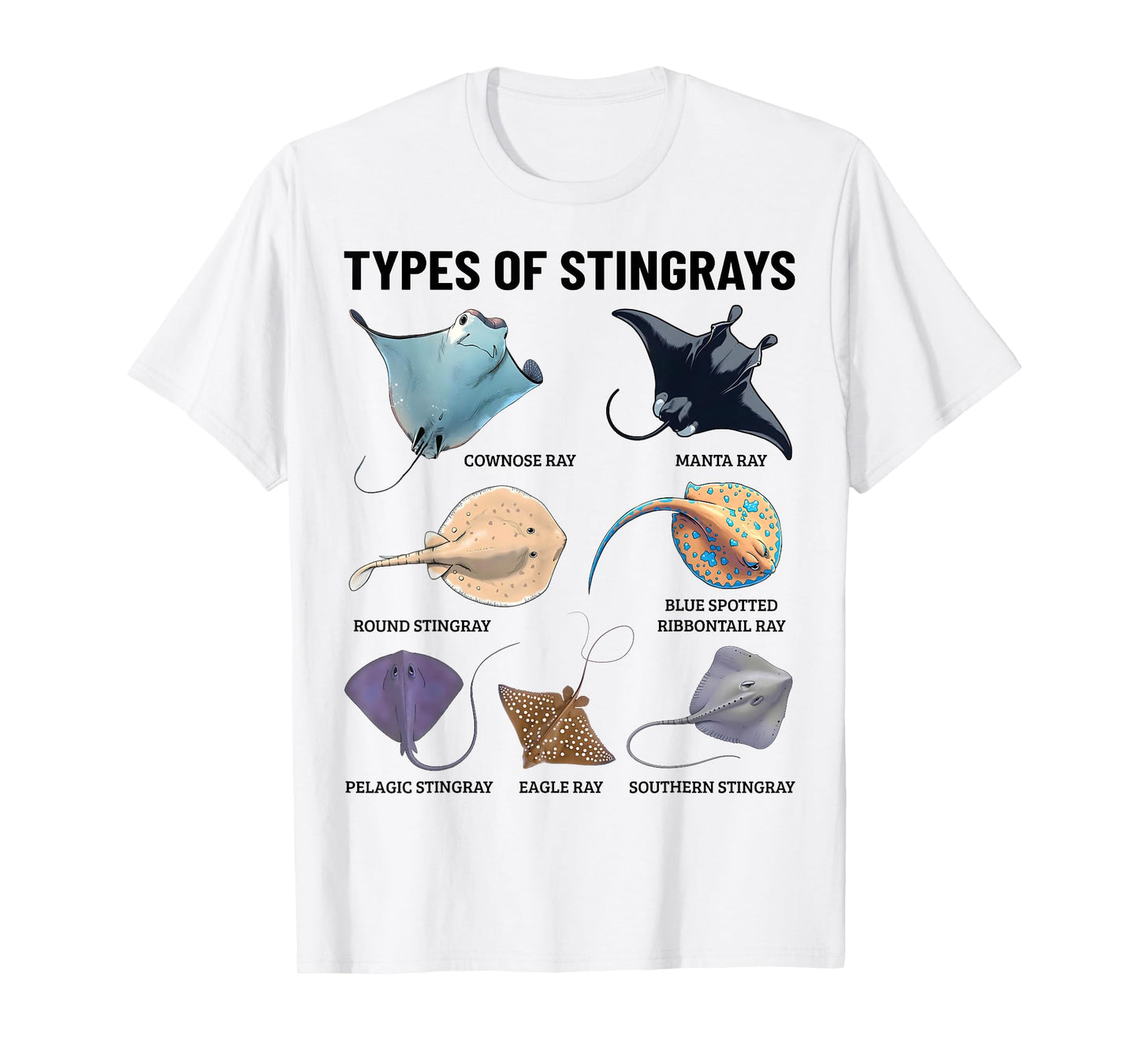 Types of Stingray Ocean Life Stingray Species Educational T-Shirt