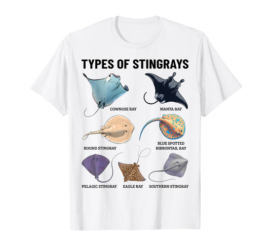 Types of Stingray Ocean Life Stingray Species Educational T-Shirt