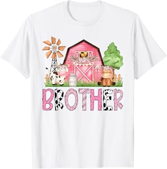 Brother Pink Farm Animal Birthday Kids Matching Family T-Shirt