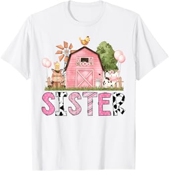 Sister Pink Farm Animal Birthday Kids Matching Family T-Shirt