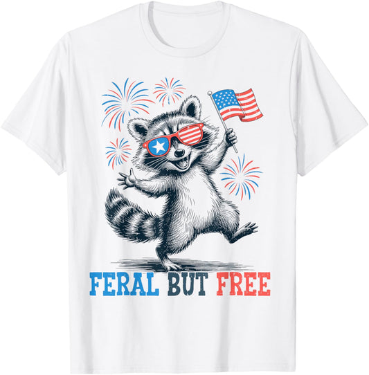 Funny Raccoon 4th Of July Patriotic Cute Red White And Feral T-shirt