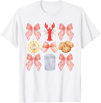 Pink Bow Cute Coquette Crawfish Boil Y2K Girl Aesthetic T-Shirt