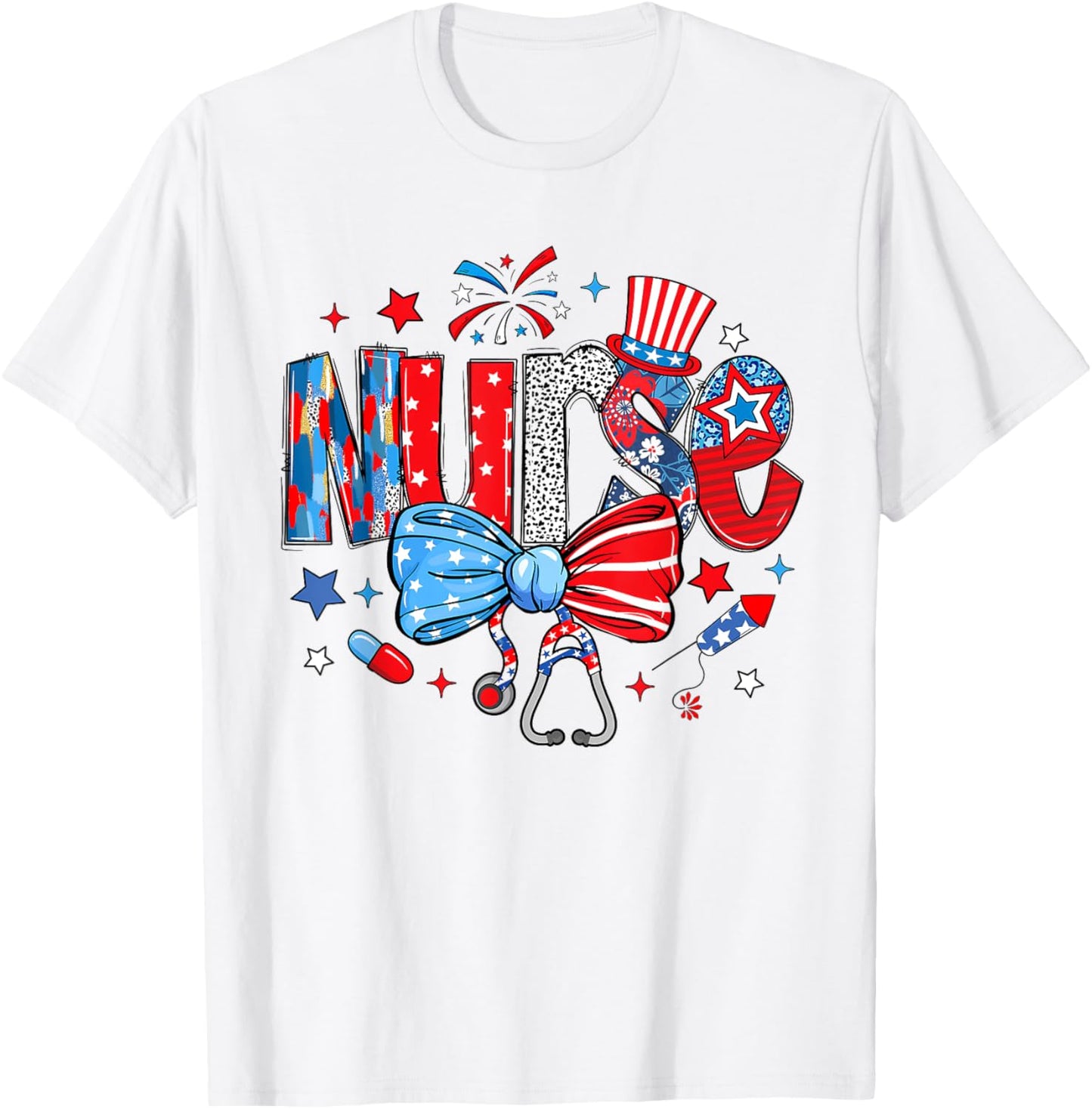 Patriotic Nurse Coquette Bow Usa Funny 4th Of July Fourth T-shirt