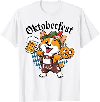 Oktoberfest Corgi Lederhosen Beer Pretzel Design Cute Dog T-Shirt