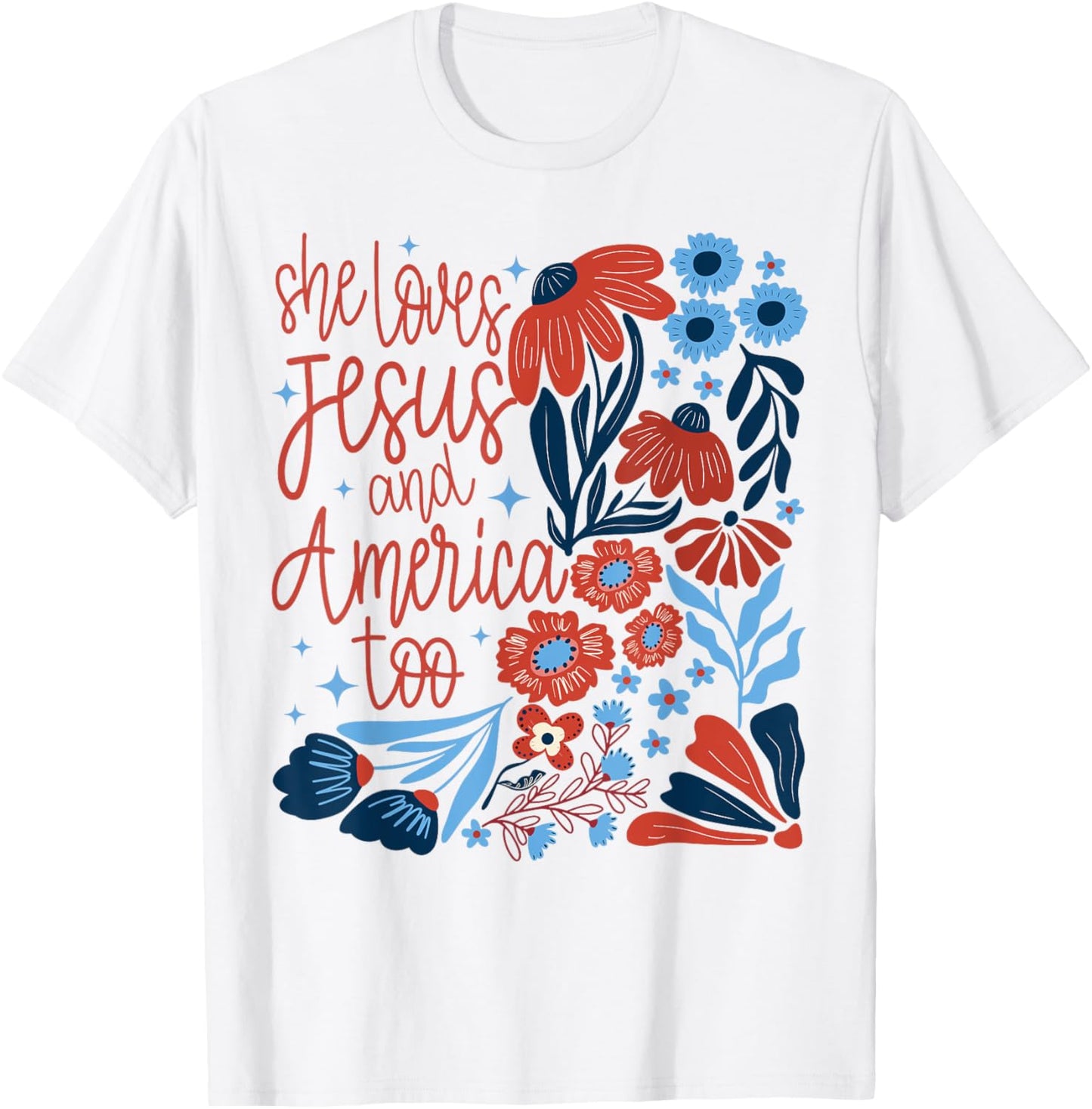 Retro She Loves Jesus And America Too Floral 4th Of July T-shirt