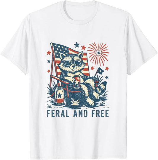 Feral And Free Raccoon 4th Of July Patriotic T-shirt