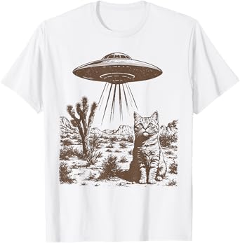 Western Country Cowboy Rodeo | Vintage Funny UFO Cowboy Cat T-Shirt