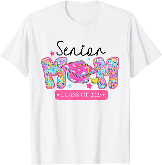 Senior Mom Class Of 2025 Coquette Bow Graduation T-Shirt