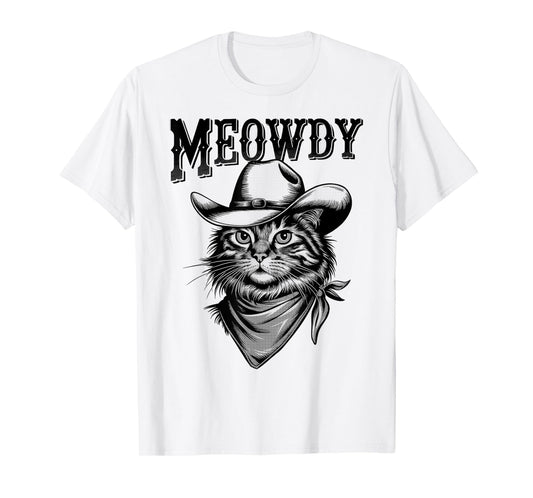 Meowdy Cat Funny Cowboy Western Graphic Cat Lady Cat Dad T-Shirt
