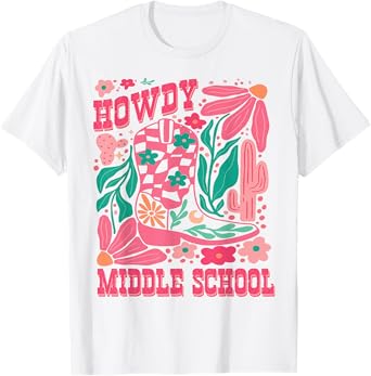 Howdy Middle School Western Girl Country Rodeo Pink Cowgirl T-Shirt