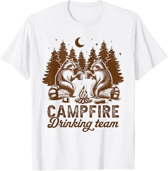 Camping Raccoon Campfire Drinking Team Funny Camping Lover T-Shirt