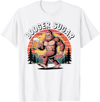 Booger Sugar Bigfoot Funny Muscular Sasquatch Beer Sunset T-Shirt
