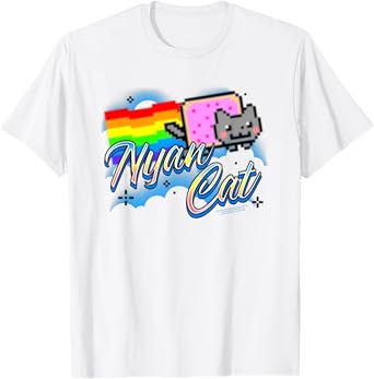 Nyan Cat Airbrush Style Rainbow Clouds Internet Meme T-Shirt