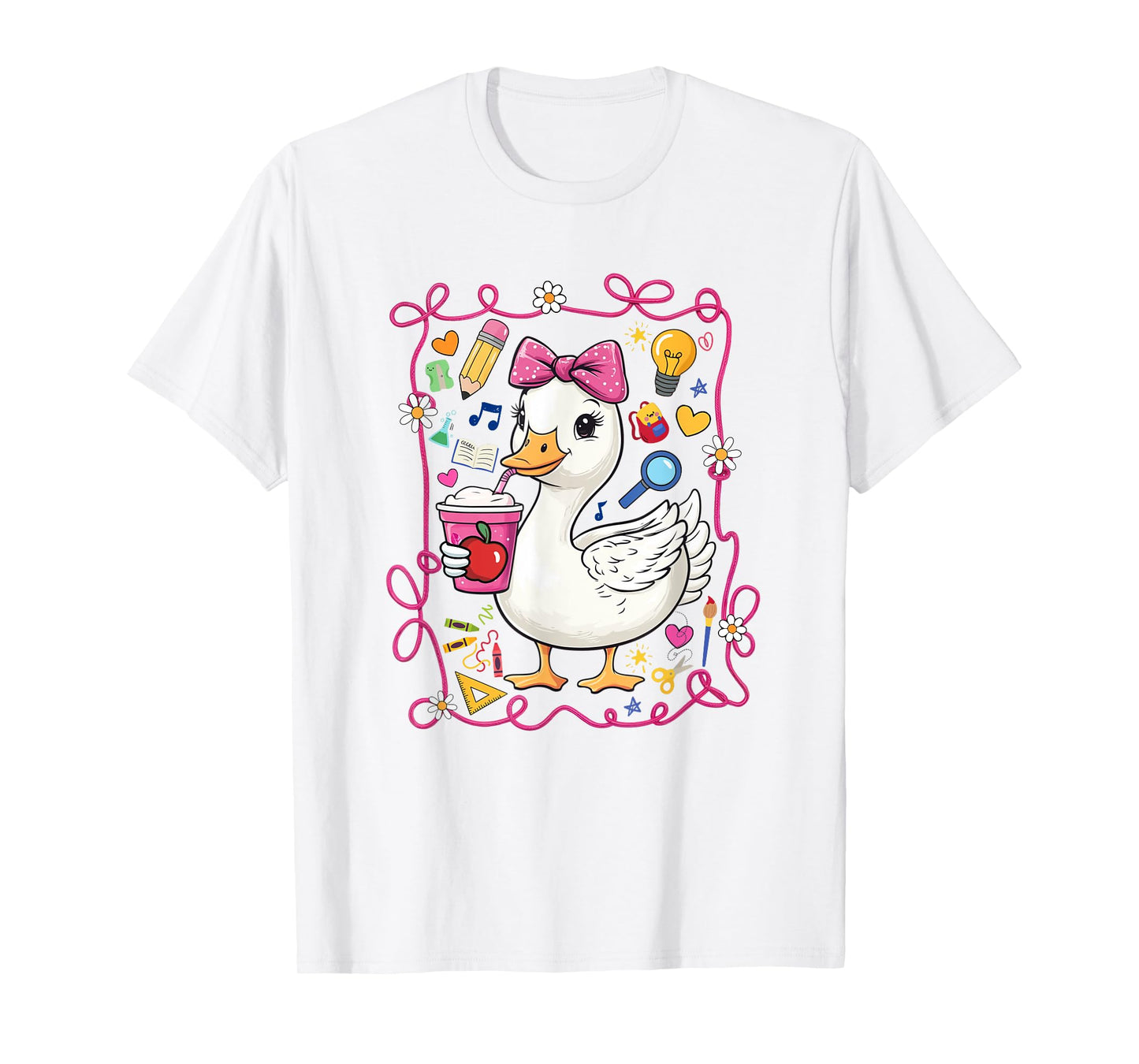 Coquette Bow Goose Teacher Preppy Floral Back To School T-Shirt