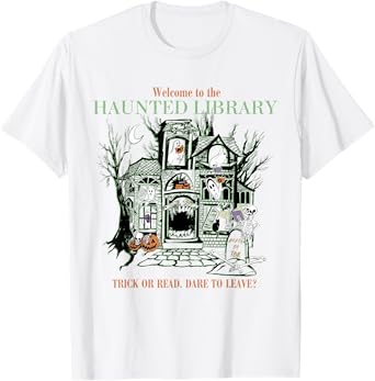 Retro Welcome To The Haunted Library Book Lovers Halloween T-Shirt