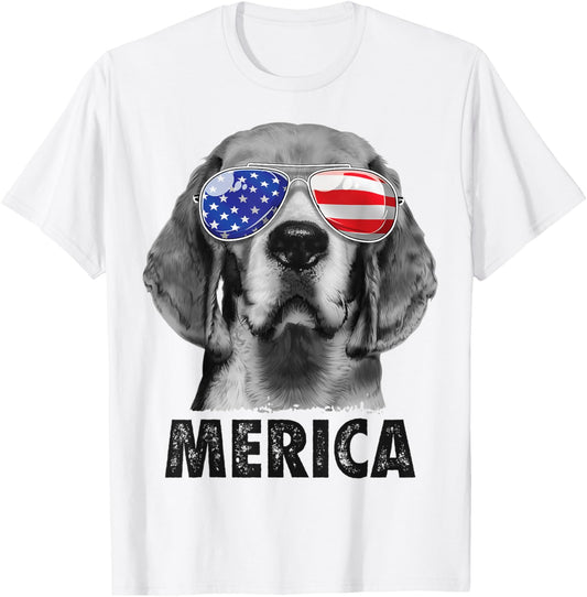 Beagle 4th of July Merica Sunglasses Men USA American Flag T-Shirt