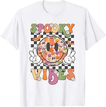 Spooky Vibes Smile Face Halloween Funny Women Teen Girl Kids T-Shirt