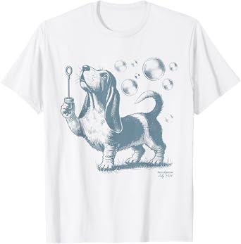 Retro Funny Basset Hound Blowing Bubbles Dog Lover Mom Dad Men Women Kids T-Shirt