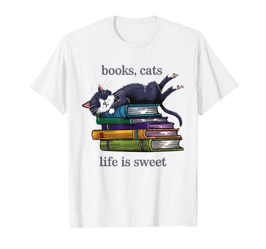 Funny Cats Books Lover Men Women T-Shirt