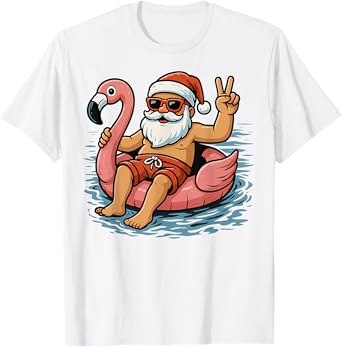 Christmas In July Santa Flamingo Summer Xmas Boys Kids T-Shirt