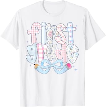 1st Grade Preppy Coquette Bow Girly Back To School Girl Kids T-Shirt