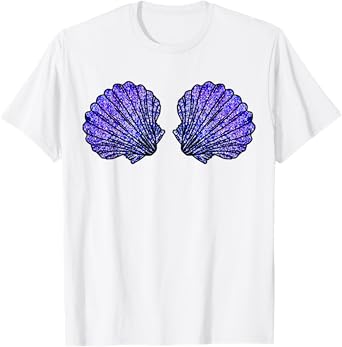 Funny Mermaid Seashell BRA Costume For Women Girls Halloween T-Shirt