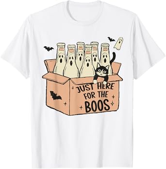 Here for The Boos Halloween 6 Pack Booze Ghost Beer Bottles T-Shirt
