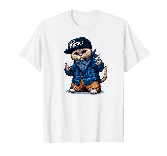 LIL HOMIE Cute Cholo Cat Chicano Art West Coast Hip Hop T-Shirt