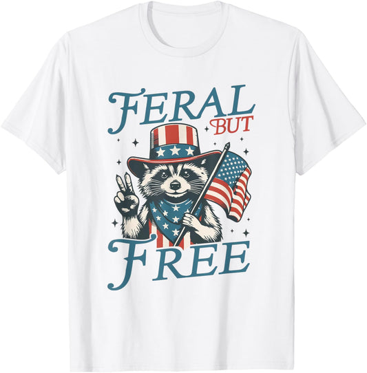 4th of July Boys Feral But Free Funny Raccoon Kids Toddler T-Shirt