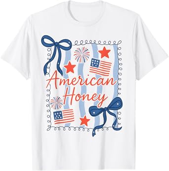 American Honey Coquette bow 4th of July Patriotic Girly T-Shirt