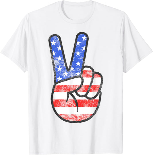 American Flag Peace Sign Hand Shirt USA 4th Fourth of July T-Shirt
