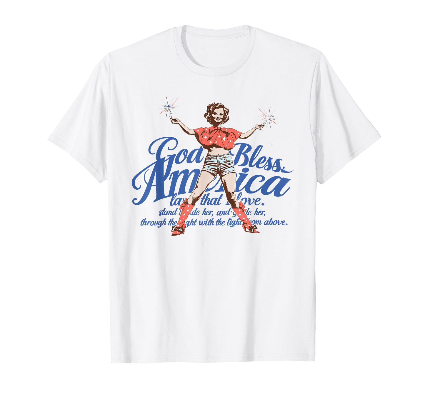 God Bless America Vintage 4th of July Pinup Coquette Bow T-Shirt