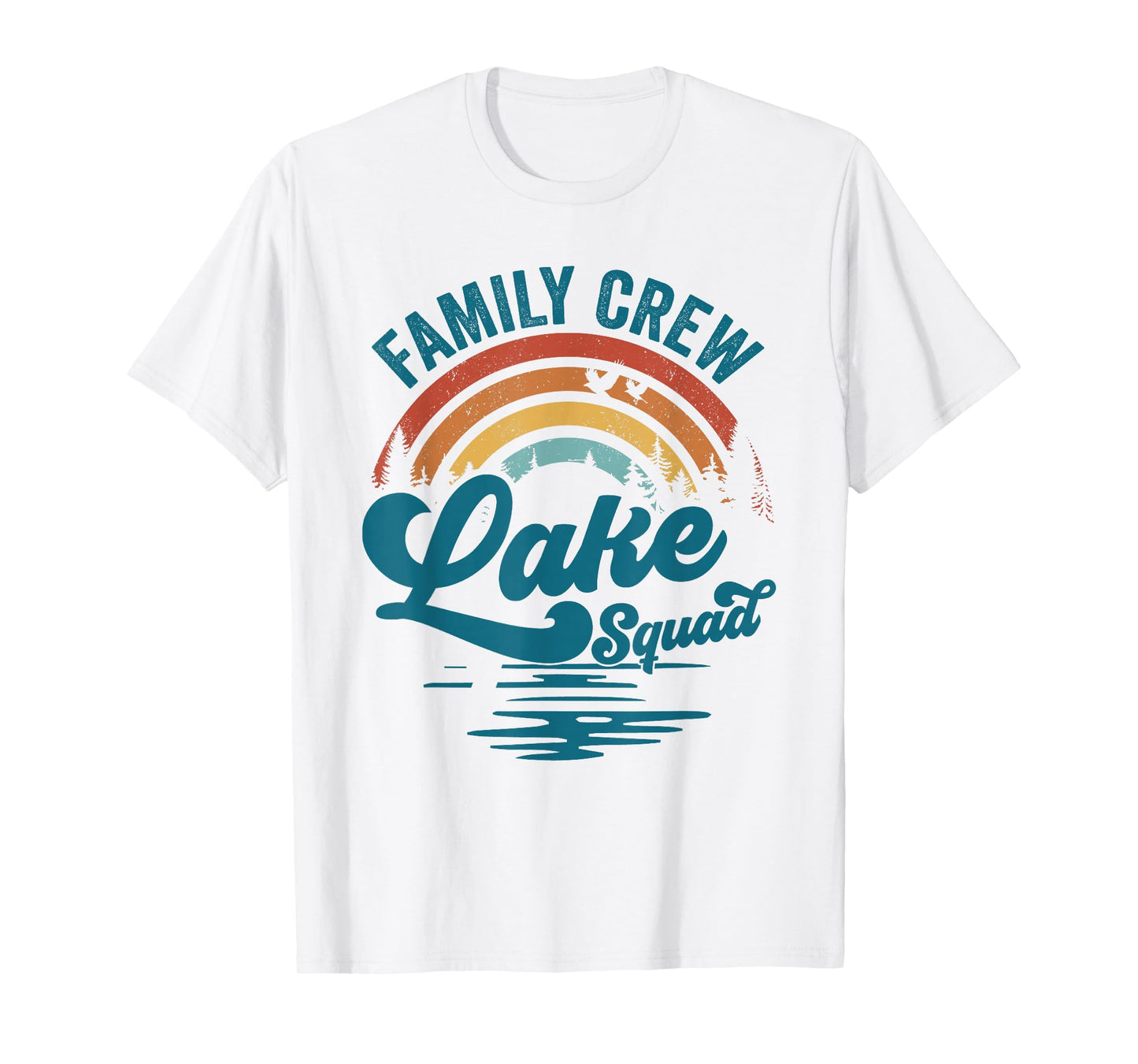 Family Crew Lake Squad Groovy Rainbow Vacation Lake Trip T-Shirt