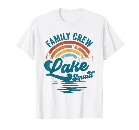 Family Crew Lake Squad Groovy Rainbow Vacation Lake Trip T-Shirt