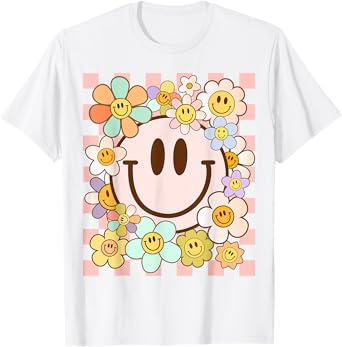 Happy Face Daisy Flower Shirt Preppy Aesthetic Smile Face T-Shirt