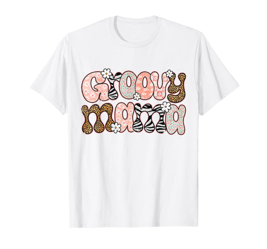 Groovy Mama Mommy Retro Floral Mom Life Leopard Maternity T-Shirt