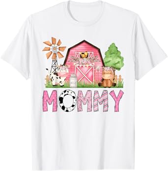 Mommy Pink Farm Animal Birthday Kids Matching Family T-Shirt