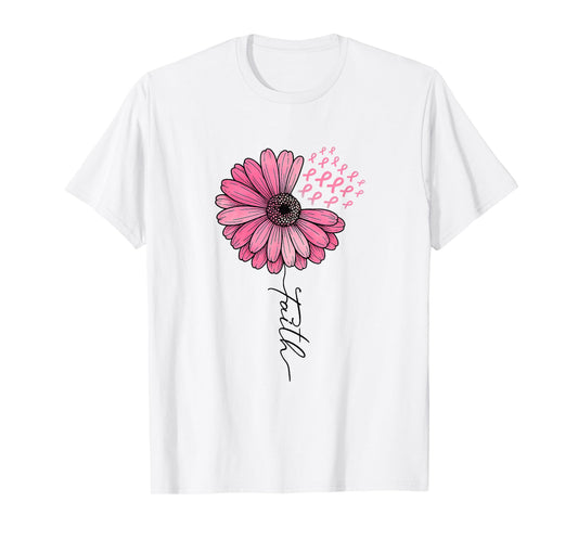 Faith Sunflower Dandelion Pink Ribbon Breast Cancer T-Shirt