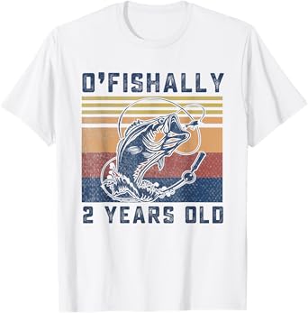 Ofishally 2 Year Old Shirt 2nd Birthday Fishing US Flag T-Shirt