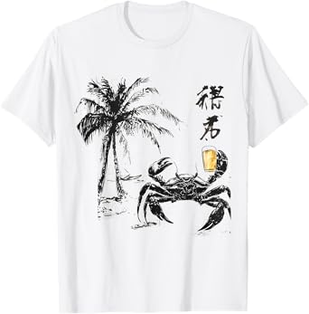 crab holding a beer art print T-Shirt