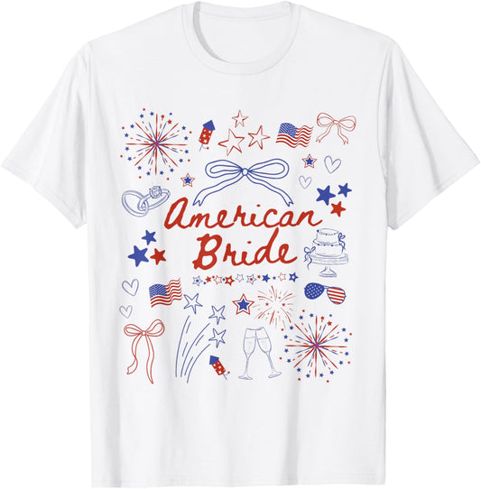 Vintage Funny American Bride 4th Of July Wedding Engagement T-Shirt