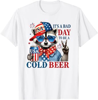 Its a Bad Day to Be a Cold Beer Vintage Flag Raccoon T-Shirt