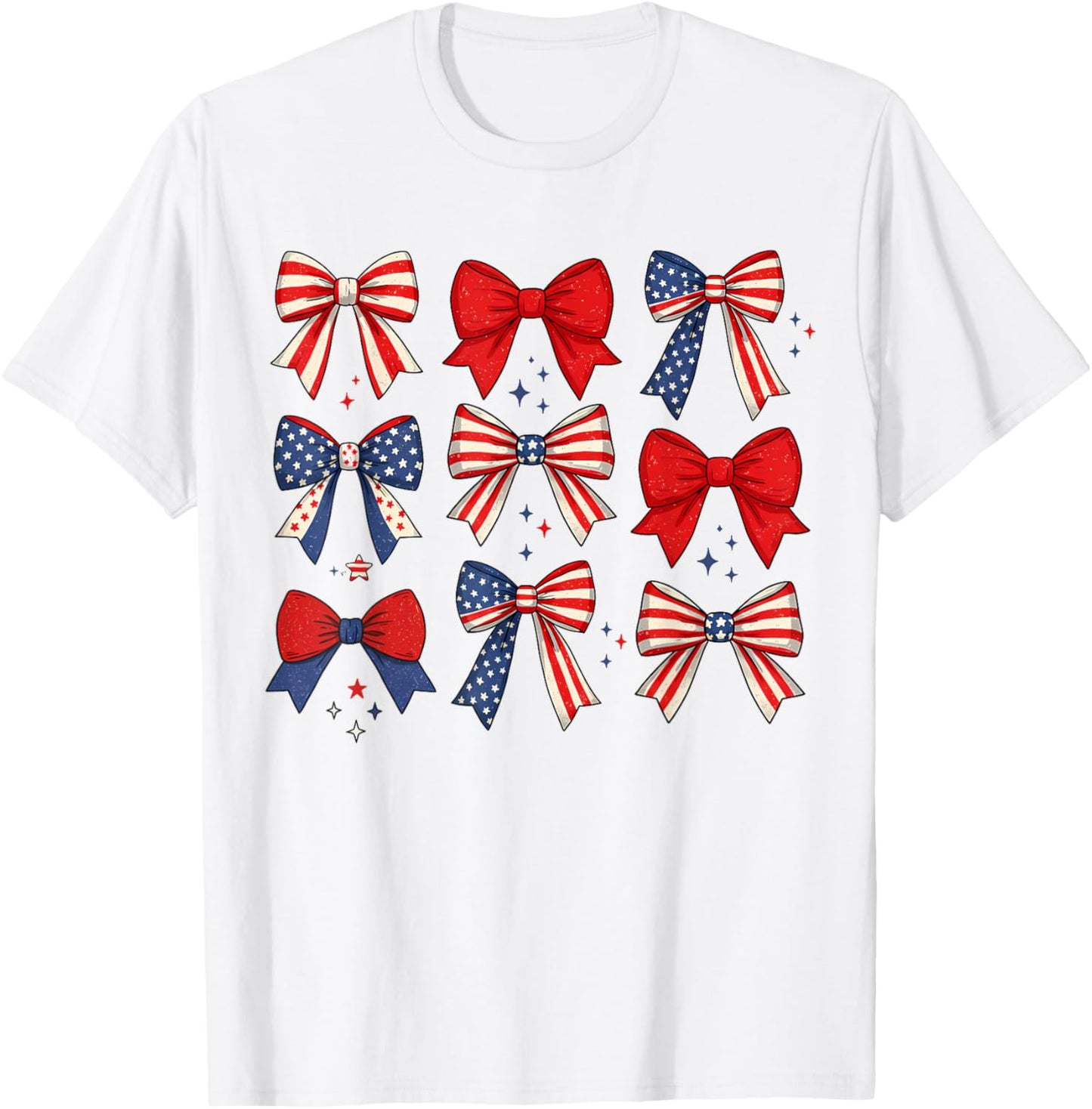 Red White And Blue American Coquette Bows Funny 4th Of July T-Shirt